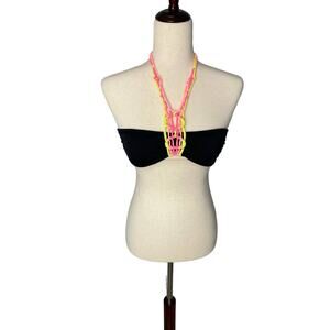 Victoria's Secret black neon multi color halter tie bikini top womens size XS